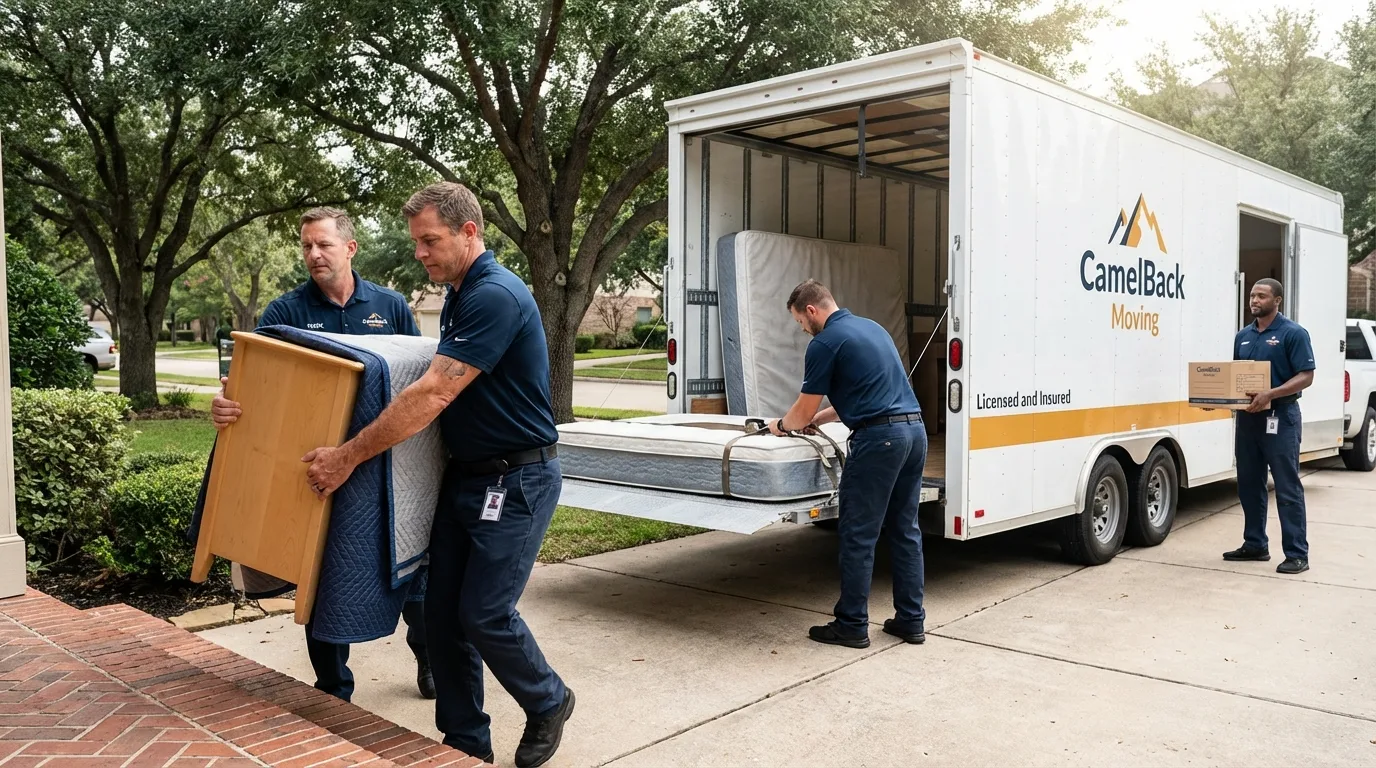 Crew loading residential truck for cross-state move from Waxahachie, TX