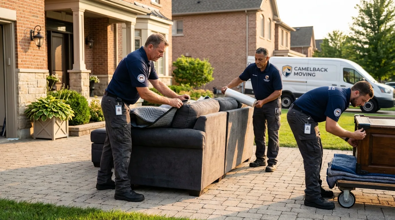 Large estate moving crew wrapping furniture in Waxahachie, TX