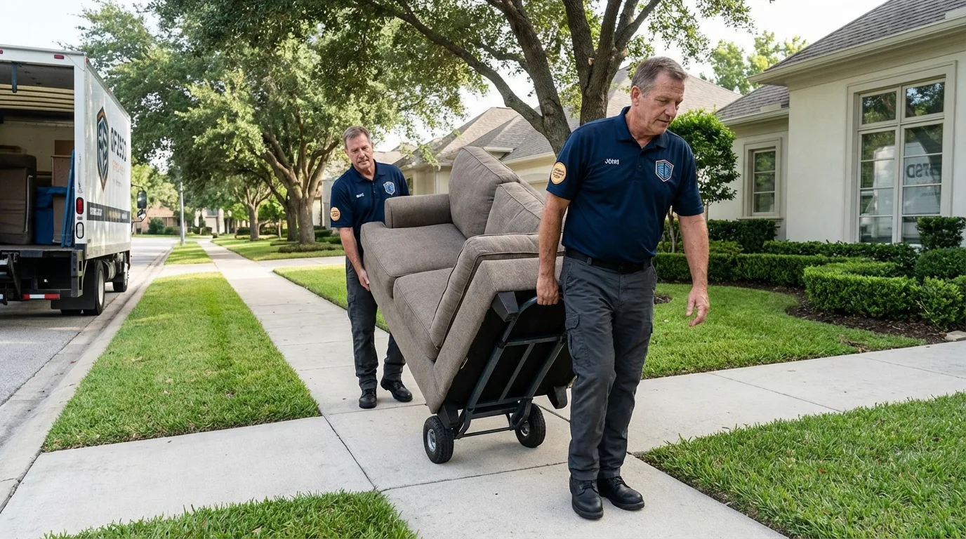 Local residential moving crew loading furniture in Waxahachie, TX