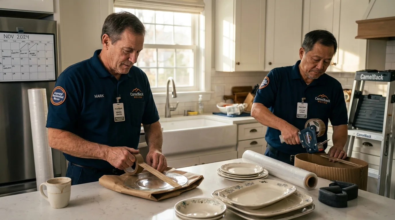 Professional crew packing kitchen dishware in Waxahachie, TX